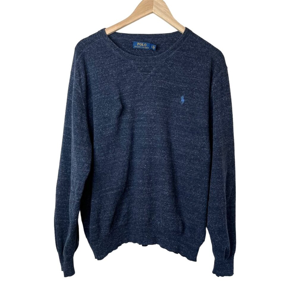 Polo Ralph Lauren Mens Navy Blue Pull Over Preppy Cotton Sweater Size L